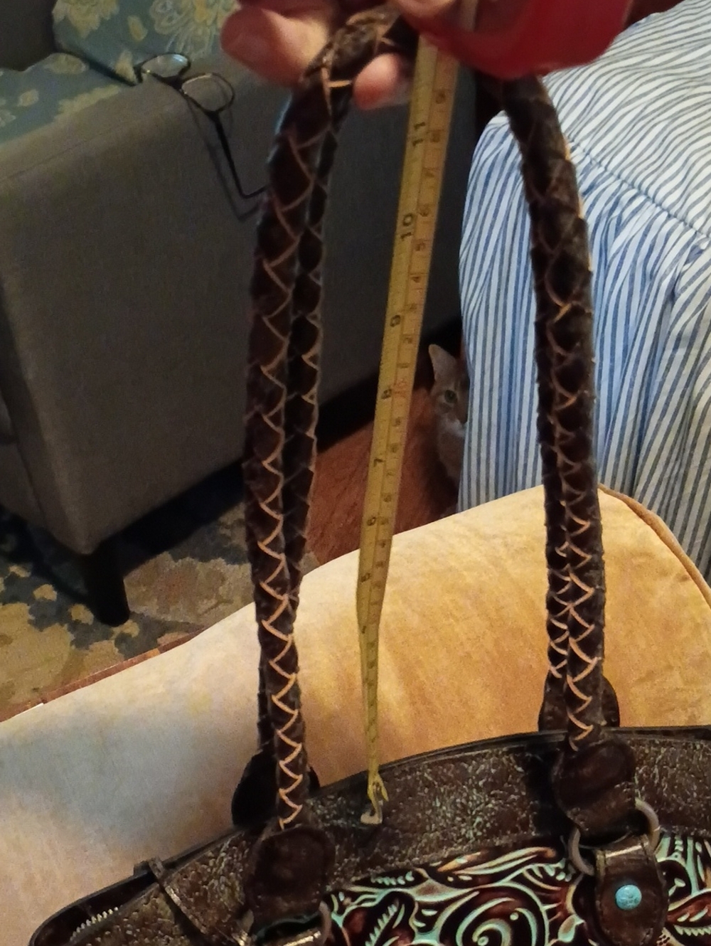 EUC Patricia Nash Turquoise & Brown Tooled Bag with Tassel & Matching wallet - Picture 5 of 12